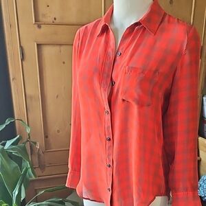 Broadway & Broome Silk Blouse Red/Grey Size XS